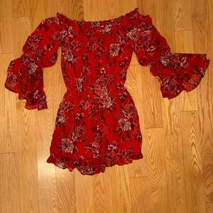 American Eagle Red Off the Shoulder Romper (extra small)